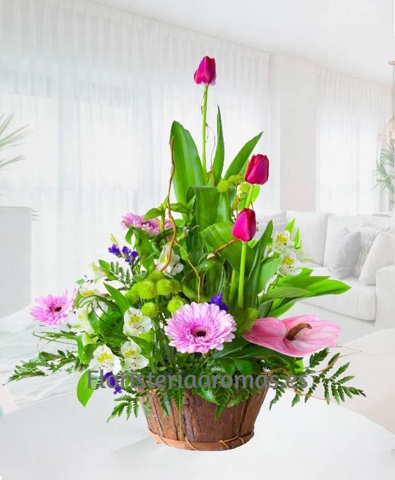 Cesta de Flores Rosadas