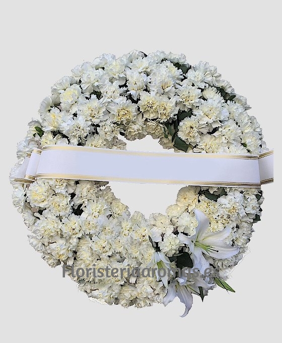 Corona de flores blanca clavel especial para enviar al tanatorio